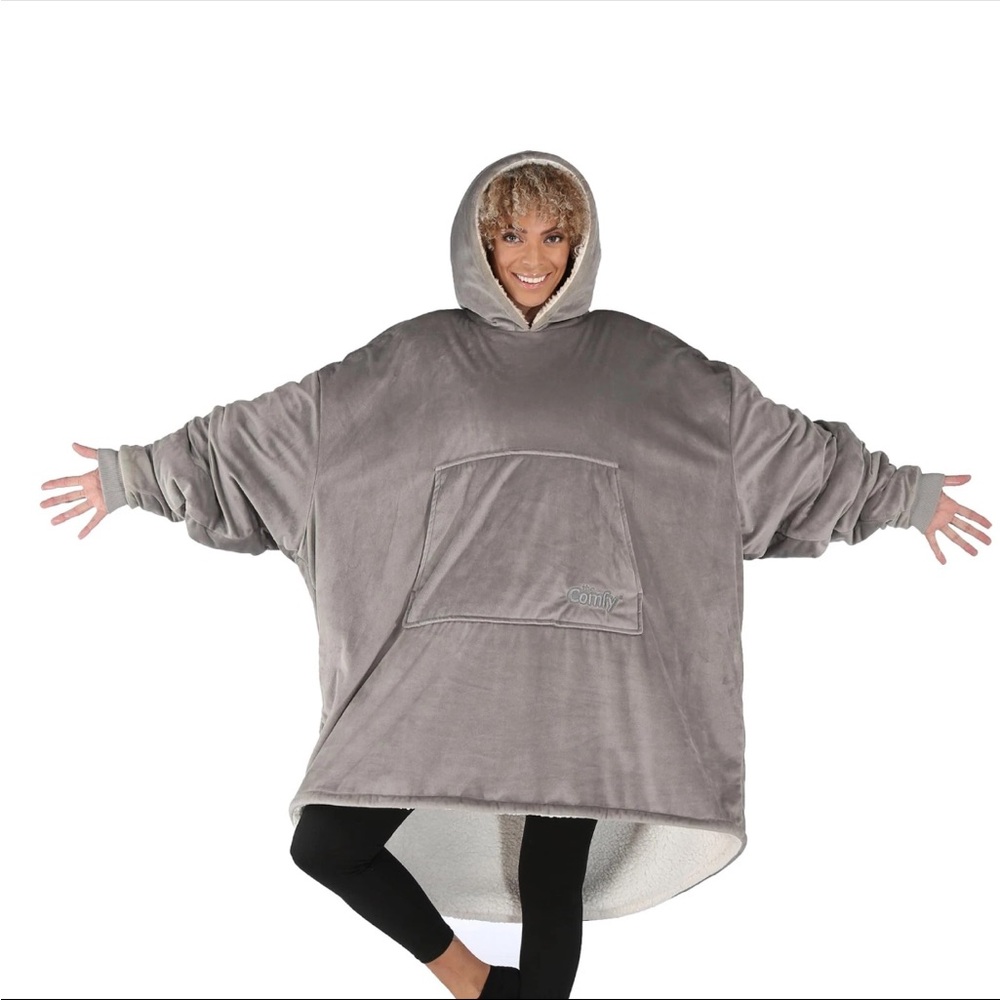 The Original Comfy Sherpa Lined Gray/White Fleece Wearable Blanket. One Size